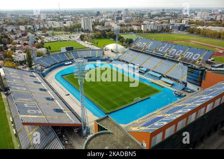 Luftaufnahme des Maksimir-Stadions, Heimat des GNK Dinamo Zagreb, am 20. Oktober 2022 in Zagreb, Kroatien. Foto: Luka Stanzl/PIXSELL Stockfoto