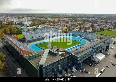 Luftaufnahme des Maksimir-Stadions, Heimat des GNK Dinamo Zagreb, am 20. Oktober 2022 in Zagreb, Kroatien. Foto: Luka Stanzl/PIXSELL Stockfoto