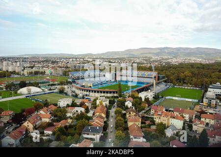 Luftaufnahme des Maksimir-Stadions, Heimat des GNK Dinamo Zagreb, am 20. Oktober 2022 in Zagreb, Kroatien. Foto: Luka Stanzl/PIXSELL Stockfoto