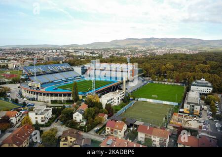 Luftaufnahme des Maksimir-Stadions, Heimat des GNK Dinamo Zagreb, am 20. Oktober 2022 in Zagreb, Kroatien. Foto: Luka Stanzl/PIXSELL Stockfoto