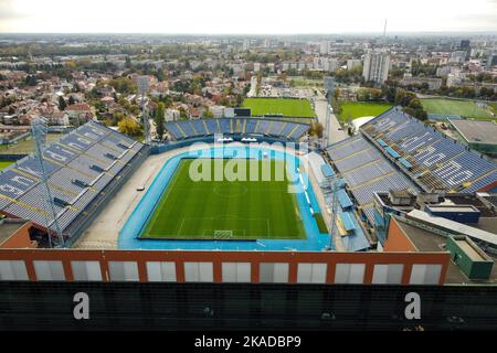 Luftaufnahme des Maksimir-Stadions, Heimat des GNK Dinamo Zagreb, am 20. Oktober 2022 in Zagreb, Kroatien. Foto: Luka Stanzl/PIXSELL Stockfoto