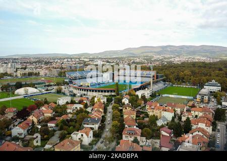 Luftaufnahme des Maksimir-Stadions, Heimat des GNK Dinamo Zagreb, am 20. Oktober 2022 in Zagreb, Kroatien. Foto: Luka Stanzl/PIXSELL Stockfoto