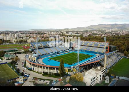 Luftaufnahme des Maksimir-Stadions, Heimat des GNK Dinamo Zagreb, am 20. Oktober 2022 in Zagreb, Kroatien. Foto: Luka Stanzl/PIXSELL Stockfoto