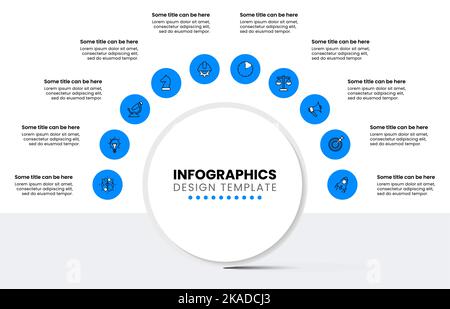 Infografik-Vorlage mit Symbolen und 10 Optionen oder Schritten. Kreis. Kann für Workflow-Layout, Diagramm, Banner, webdesign verwendet werden. Vektorgrafik Stock Vektor