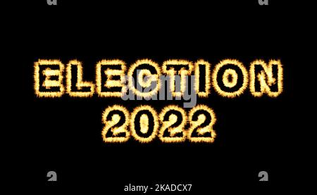 USA Election 2022 Text mit Flammeneffekt auf schwarzem Hintergrund Stockfoto