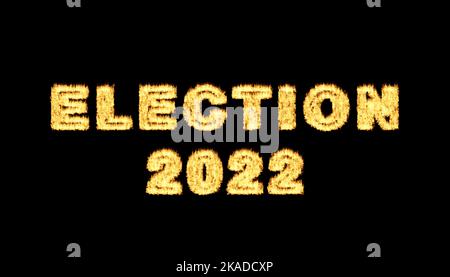 USA Election 2022 Text mit Flammeneffekt auf schwarzem Hintergrund Stockfoto