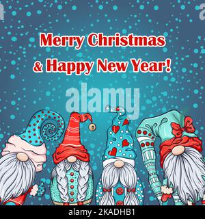 Weihnachtskarte mit Zwergen Stock Vektor