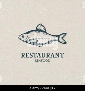Logo des Fischrestaurants. Emblem für Meeresfrüchte Stock Vektor