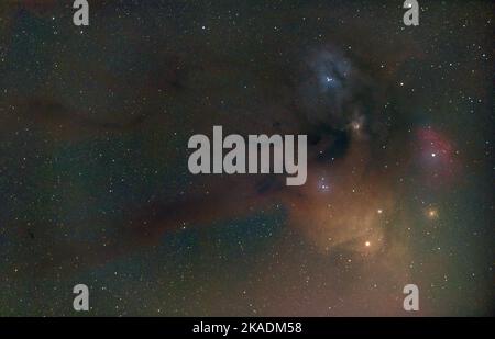 Astrofotografie des Antares und Rho Ophiuchi Wolkenkomplexes Stockfoto