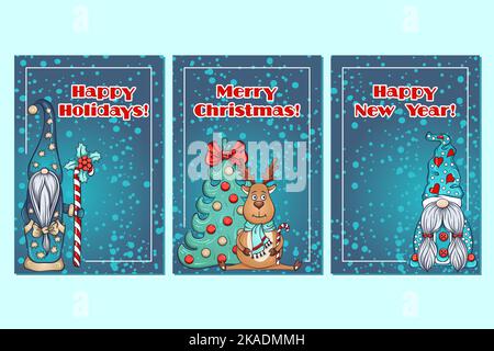 Grußkarten mit weihnachtsgnomen Stock Vektor
