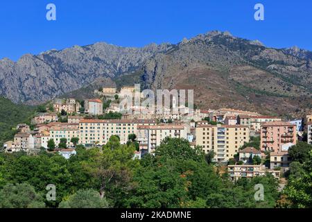 Die Zitadelle aus dem 18.. Jahrhundert von Corte (Adlerhorst) in Corte (Haute-Corse) auf der Insel Korsika, Frankreich Stockfoto