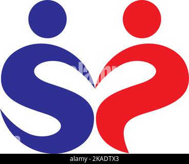 Buchstaben s und p sp People Heart Logo-Design Stock Vektor