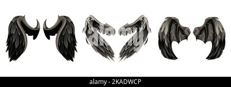Mythische Drachenflügel mit isolierten Bildern von Flügeln mit riesigen Vogel und Ratte mit isolierten Vektor-Illustration gesetzt Stock Vektor