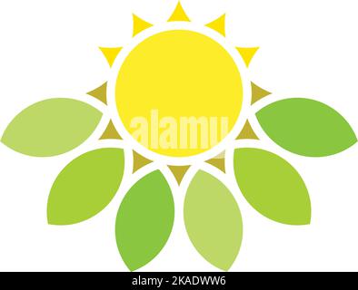 Sonne und Blätter Logo Frühling Symbolvektor Stock Vektor