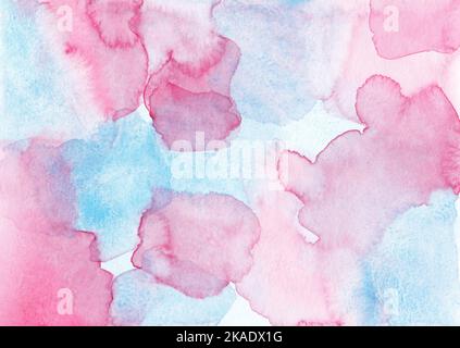 Aquarell pastellrosa, blaue Hintergrundstruktur. Pinselstriche auf Papier Stockfoto