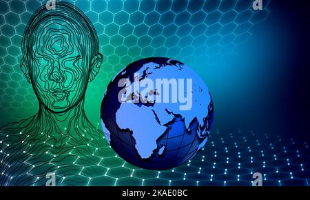 Ein abstrakter Hintergrund der Gehirntechnologie mit einem Hi-Tech-Kommunikationskonzept Stockfoto