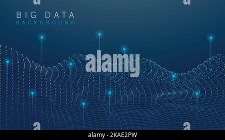 Ein abstrakter Hintergrund mit dynamischen Wellen leuchtender Partikel Stock Vektor