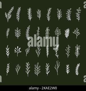 Handgezeichnete botanische Grünblätter Set-Sammlung Stock Vektor