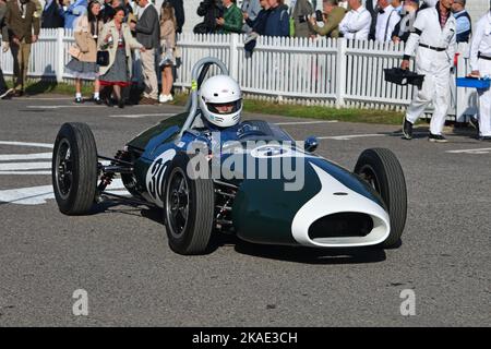 Trevor Griffiths, Emeryson-Ford, Chichester Cup, ein 20-minütiges Rennen für die Formel-Junioren mit Heckmotor und Trommelbremsen, das in den Jahren 1958 t fuhr Stockfoto