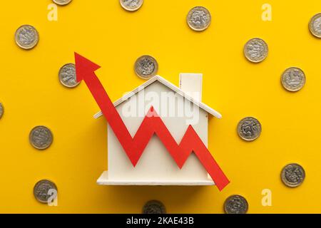 Immobilienmarkt im Vereinigten Königreich, Zinserhöhung und Inflationskonzept Stockfoto