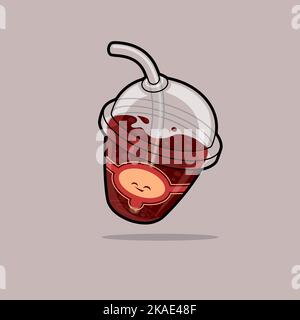 Eine Vektordarstellung von Eiskaffee mit einem Strohhalm in einem Plastikbecher Stock Vektor