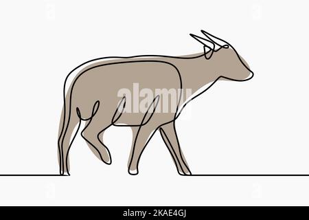 Ein digitaler Darstellungsvektor eines einzeiligen Büffeldesigns auf weißem Hintergrund Stock Vektor