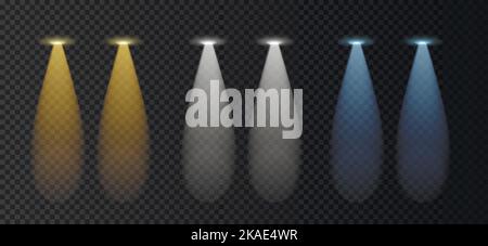 Bunte Autoleuchten mit Reflexion auf der Straße realistische Set Draufsicht isoliert auf transparenten Hintergrund Vektor-Illustration Stock Vektor