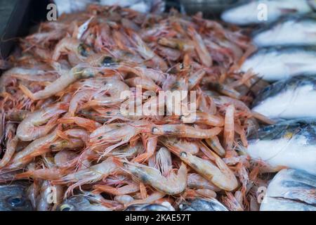 Meeresfrüchte verkaufen auf dem Fischmarkt in Turkeye Stockfoto