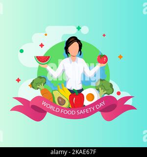 Ein Vektorbild einer Gemüsehalterin, das Konzept des Welternährungstages Stock Vektor