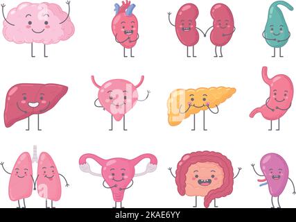 Satz von isolierten Symbolen mit Comic-Stil Zeichen von verschiedenen menschlichen Organen Emotionen auf leeren Hintergrund Vektor-Illustration Stock Vektor