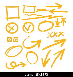 Textmarkierungselemente für Pfeilvektoren mit handgezeichneter Darstellung auf weißem Hintergrund Stock Vektor