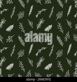 Handgezeichnetes botanisches Grün hinterlässt ein nahtloses Muster Stock Vektor