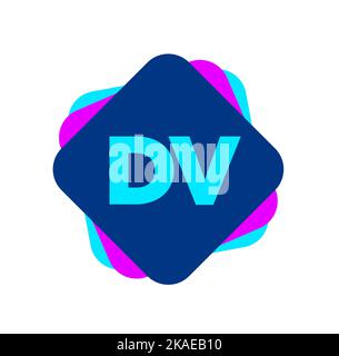 Ein Vektor des DV-Logos in blauer Umrandung auf farbenfrohen quadratischen Formen mit weißem Hintergrund Stock Vektor