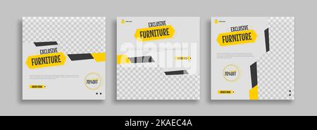 Ein Vektordesign aus bearbeitbarer Minimalvorlage mit geometrischen Formen für Beiträge in sozialen Medien auf grauem Hintergrund Stock Vektor