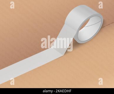 Ductband Mockup realistische Zusammensetzung mit Blick auf die Verpackung und Rolle von silbernen Scotch-Band Vektor-Illustration Stock Vektor