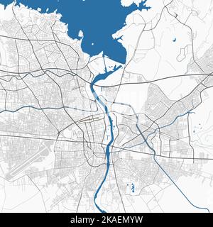 Adana-Karte. Detaillierte Karte des Verwaltungsgebiets der Stadt Adana. Stadtbild-Panorama. Lizenzfreie Vektorgrafik. Straßenkarte mit Autobahnen, Flüssen. Stock Vektor