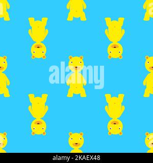 Nahtlose bunte Muster mit lustigen gelben Bär. Dekorativer Hintergrund mit niedlichen Charton-Figuren. Stock Vektor