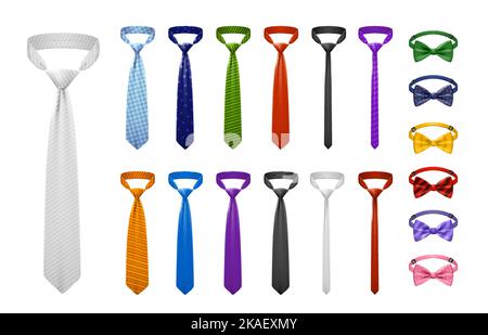 Realistische Satz von Krawatten und Schleifen von verschiedenen Stil und Farbe isoliert Vektor-Illustration Stock Vektor
