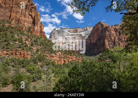 Eines der beeindruckendsten Wahrzeichen Zions, der aufragende weiße Monolith des Großen Weißen Throns Stockfoto