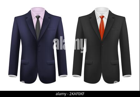 Mann Anzug realistisch Set mit Smart Jacken Krawatten und Hemden in verschiedenen Farben isoliert Vektor-Illustration Stock Vektor