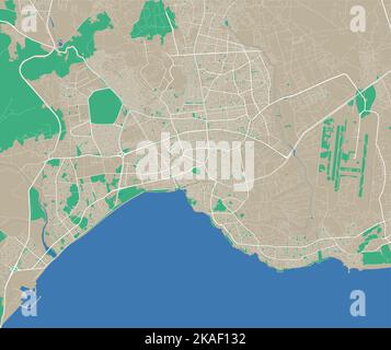 Antalya-Karte. Detaillierte Karte des Verwaltungsgebiets der Stadt Antalya. Stadtbild-Panorama. Lizenzfreie Vektorgrafik. Straßenkarte mit Autobahnen, Flüssen. Stock Vektor