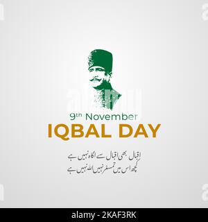 Allama Muhammad Iqbal 9.. November - nationaler Dichter Pakistans - Zitat von iqbal auf englisch. Vektorgrafik Stockfoto