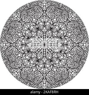 Ornament schwarz weiße Karte mit Mandala. Geometrisches Kreiselement in Vektor. Stock Vektor