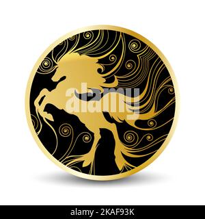 Emblem des laufenden Goldenen Hengstes isoliert auf Weiß. Vektorgrafik. Stock Vektor