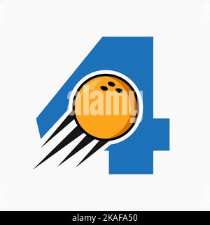 Anfangsbuchstabe 4 Bowling Logo Konzept Mit Beweglichem Bowling Ball Symbol. Bowling Sport Logo Symbol Vektor-Vorlage Stock Vektor