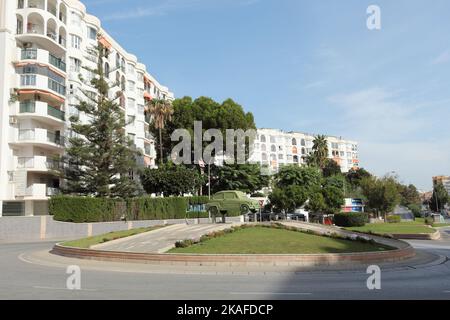 Seat 600 Kreisverkehr, Fuengirola, Málaga, Spanien. Stockfoto