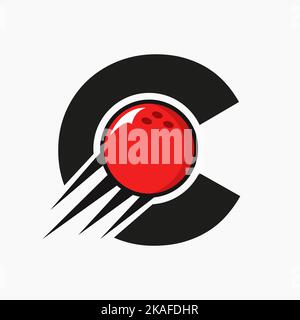 Anfangsbuchstabe C Bowling Logo Konzept mit beweglichem Bowling Ball Symbol. Bowling Sport Logo Symbol Vektor-Vorlage Stock Vektor