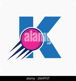 Anfangsbuchstabe K Bowling Logo Konzept mit beweglichem Bowling Ball Symbol. Bowling Sport Logo Symbol Vektor-Vorlage Stock Vektor