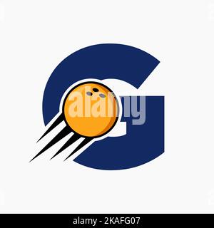 Anfangsbuchstabe G Bowling-Logo-Konzept mit beweglichem Bowling-Ball-Symbol. Bowling Sport Logo Symbol Vektor-Vorlage Stock Vektor