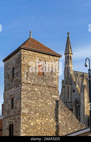 Tower, St. Mary Magdalena Church, Canterbury, Kent, England, Großbritannien Stockfoto